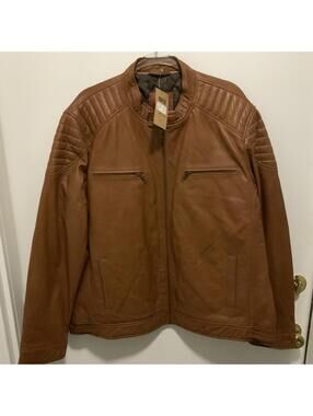 Men Men's Snap Collar Leather Jacket w/Quilted 3XL New $389